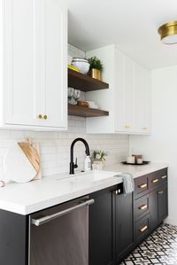 Beautiful two-toned @semihandmade cabinets in a small, bright kitchen