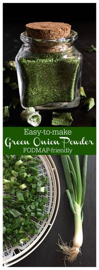 Green Onion Powder is an easy way to add FODMAP-friendly flavor to your meat, sauces, dressings and seasonings!  A perfect herb/spice to add to your own recipe.