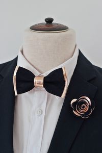 Rose Gold and navy blue suede genuine leather bow tie for men,boys rose gold wedding bow tie boutonnere, midnight dark blue toddler bowtie, by NevesticaWeddings on Etsy