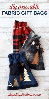 DIY Reusable Fabric Gift Bags. Simple sewing tutorial for Christmas. DIY Christmas gift bags. DIY Teacher gifts, treat bag sewing tutorial. Make these cute and functional fabric gift bags for Christmas and watch them get reused year after year. Eco-friendly DIY gift bags. #christmasdiy #sewingtutorial #christmascraft