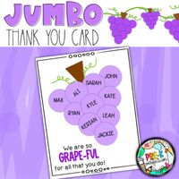 This jumbo thank you card is perfect for brightening anyone's day. This card can also be made into a poster for paraprofessionals, school nurses, classroom teachers, custodians, or principals as a special personalized gift from your class! Your students will love helping you create this card by pers...