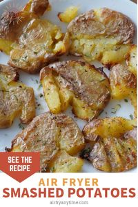 These Air Fryer Crispy Smashed Potatoes, slathered with butter and seasoned with garlic, salt, and pepper, make a delicious side for any meal.