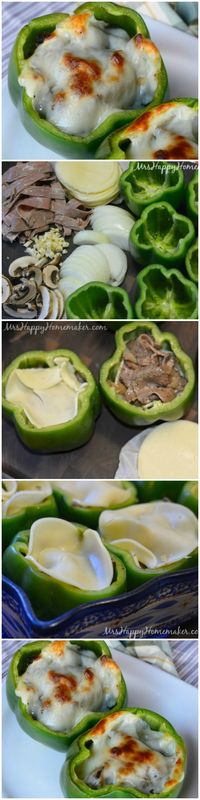 "These Philly Cheesesteak Stuffed Peppers are the definition of easy meals! They’re a cinch to prepare & the flavor is amazing! An instant family favorite!" | MrsHappyHomemaker.com