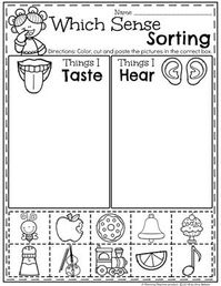 Preschool Sorting Worksheets - The 5 Senses, Sound and Taste #5senses #preschoolworksheets #planningplaytime