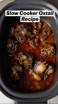 This delicate and deeply flavorful Slow Cooker Oxtail Recipe is perfect for special occasions, dinner parties, or healthy home-cooked meals. The meat is slow-braised in a rich red wine sauce for hours, leaving you with tender, fall-off-the-bone results.  FULL RECIPE INSTRUCTIONS HERE: https://gardeninthekitchen.com/slow-cooker-oxtail-recipe/  INGREDIENTS:  • 2-3 lbs oxtails  1 tbsp olive oil  1 yellow onion diced  3 cloves garlic minced  1 cup red wine  3 tbsp tomato paste  2 1/2 cups beef broth  2 bay leaves  1 tsp oregano  salt and pepper to taste