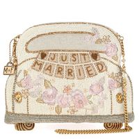 PRICES MAY VARY. Love Celebration: The Mary Frances Just Married Beaded Bridal Car Crossbody Clutch Handbag is a charming celebration of love, announcing "Just Married" amidst a bloom of beaded roses. The vintage-inspired car design features soft pinks and greens, creating a whimsical and romantic accessory. Versatile Crossbody Style: Enjoy the convenience of the removable crossbody chain strap, allowing you to carry the bag in a comfortable crossbody style. The strap can be removed for a chic c