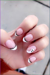 French Stitch Ghost Halloween Nails