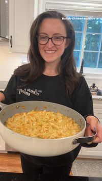 one pot buffalo chicken and rice is a delicious high protein, cheesy dinner!  Easy to make in under an hour!