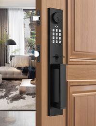 [Full Escutcheon Smart Door Handleset]: New arrival uniquely full escutcheon electronic smart locks. Front door handle lock comes with a single cylinder deadbolt. It fits most decoration styles, and suitable for both commercial and residential applications. Reversible for right and left handed side of exterior doors. [