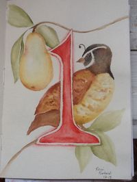 Partridge in a Pear Tree 12 Days of Christmas Kerri Kimbriel. Watercolor