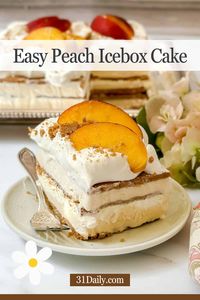 This easy Peach Icebox Cake is a fusion of an ice cream cake and an icebox cake. It's nearly effortless to make and filled with summer peach flavors, with a hint of cinnamon in the graham crackers. If you're looking for an utterly delicious no-bake summer cake recipe, you'll love this!