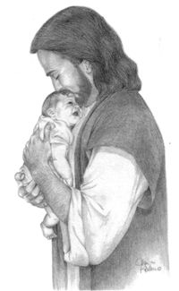 Jean Keaton Art | Jesus with infant | Pencil drawing of Jesus holding an infant to His chest and gently kissing the baby’s forehead. Though we are not infants, we can each experience the fulfillment of His promise, “I will not leave you comfortless.” (John 14: 18) - See more by clicking on the picture...