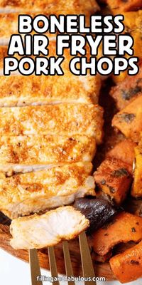 If you're looking for the BEST boneless air fryer pork chops recipe, you've arrived at it! These pork chops are seasoned to perfection and melt-in-your-mouth delicious.