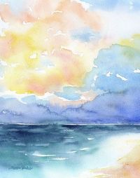 Seascape Watercolor Painting 11 x 14 Giclee by SusanWindsor, $24.00