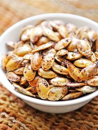 Toasted Pumpkin Seeds are a quick and healthy snack. Plus, now that it's fall, there is an abundance of pumpkins lying around!