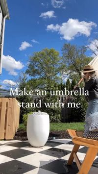 I obviously couldn’t just have a boring umbrella stand for my fancy little patio.   This was incredibly easy to make, the most beginner of DIYers will feel confident to tackle!