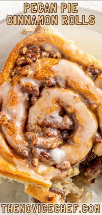 These soft, moist, melt-in-your-mouth Pecan Pie Cinnamon Rolls are stuffed with a sweet pecan filling for a cozy crunch, and baked to a lovely golden brown.