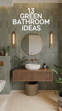 Bring your bathroom to life with sage green tiles, natural wood accents, and brushed gold fixtures. Create a serene, stylish retreat with these fresh design ideas.