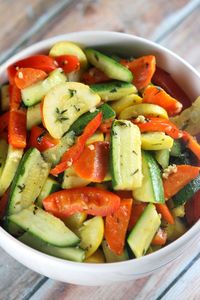 Recipe for a quick and easy side dish of Sauteed Vegetables with herbs and garlic. Nutritional information and Weight Watcher's points included.