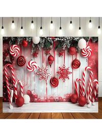 Multi Functional Red Cane Candy Christmas Party Background Fabric - Made Of Polyester Material, Suitable For Photography And Decoration, Holiday Decoration, Candy Party Decoration Multicolor    Polyester     Event & Party Supplies, size features are:Bust: ,Length: ,Sleeve Length: