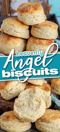 These heavenly Angel Biscuits are lighter than air with a fluffy, soft interior that melts in your mouth. This biscuit recipe is a cross between dinner rolls and buttermilk biscuits - so easy to make! Truly the perfect side dish for breakfast or dinner! // Mom On Timeout