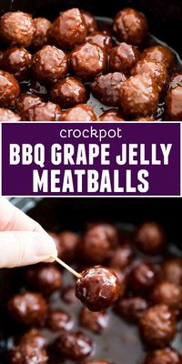 Both sweet and savory, these Crockpot BBQ Grape Jelly Meatballs are always a crowd favorite. They require only 3 ingredients and a couple of minutes of hands on time, then let them cook in the slow cooker until party time.