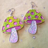 Magical Glitter Mushroom Earrings, Laser Cut Acrylic, Plastic Jewelry - Etsy