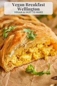 This Breakfast Wellington uses puff pastry stuffed with fluffy tofu scramble, vegan sausage and veggies. Flaky, tasty and easy to make and impress with.