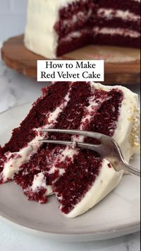 The BEST Red Velvet Cake recipe ever! Ultra moist, buttery, tender and soft cake with the most perfect red velvet flavor. Topped with easy cream cheese frosting. This cake is perfect for any red velvet lover in your life! Makes a great birthday cake idea too.