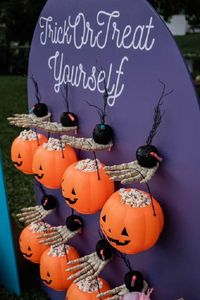 Check out this creepy Halloween Soiree! The 'trick or treat' wall is such a cool idea! See more party ideas and share yours at CatchMyParty.com