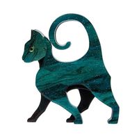 On the prowl, ready to pounce, this kitty is a zoological icon of grace. The hand-assembled details come together to frame the iconic green and white marbled resin and like cats themselves no two are the same. A unique design bursting with attitude.  Original Designer: Elena Leong  Height 2.2 inch x Width 2.0 inch