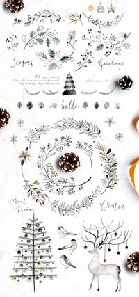 Noel Noir - Watercolor Christmas Set by Bibela on Creative Market #ad #watercolo...