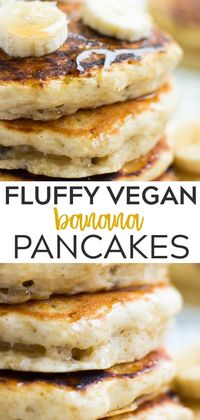 Light and fluffy vegan banana pancakes are so easy to make (1 bowl) and full of flavor! #vegan #plantbased