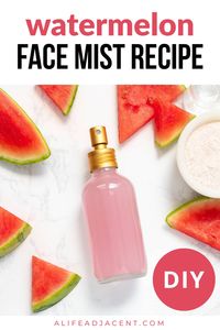 This watermelon face mist recipe is a must-have for your collection of watermelon skin care products. Move over drugstore skincare – this easy DIY face spray will make your skin glow with the power of real watermelon extract. Tip: you can also use it as a fruity scented watermelon setting spray for makeup!