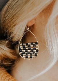 Disk Bead Teardrop Frame Earrings - Black – Adorabelles