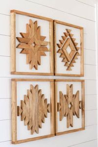 Learn how to create beautiful DIY wooden Aztec Wall Art with this easy to follow tutorial that includes printable plans and a YouTube video tutorial.