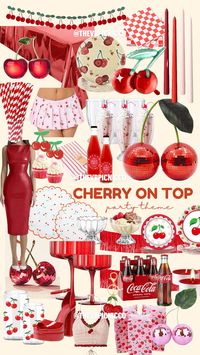 Cherry on top party theme party theme ideas, baby shower ideas, bridal shower ideas, cherry decor, cherry party, cherry party crafts Shirley Temple Shirley Temple party dirty Shirley party. cherry outfits. baby shower theme. bridal shower theme.