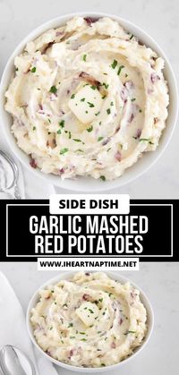 Perfectly creamy and fluffy mashed red potatoes bursting with garlic flavor. Made with just 5 ingredients in 30 minutes. These are the perfect easy side dish to serve at your next holiday gathering or Sunday dinner!