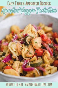 Roasted Veggie Tortellini is an easy, flavor packed dinner! #food #vegetables #dinner