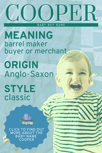 Since the 1980s, Cooper has steadily climbed the charts to become one of the top 100 baby names for boys in the United States. Originally a surname, it doesn't have a glamorous history, but modern versions of the name summon the image of a preppy athletic young man. While Cooper doesn't have many nicknames, it goes well with both trendy and classic middle names for boys. #boyname #babyname