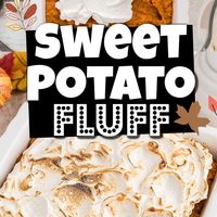 A layer of deliciously flavored creamy mashed sweet potatoes, topped with a light and fluffy marshmallow fluff, which is then toasted to perfection.