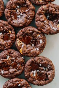 Salted Double Chocolate Peanut Butter Stuffed Cookie Cups