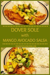 Dover Sole Fillets with Mango Avocado Salsa is an easy, quick (under 25 minutes) low-calorie meal, with seasoned pan-seared fish topped with light, fresh salsa! via @gratefuljb