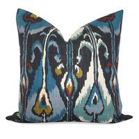 Robert Allen Ikat Bands Pillow Cover in Indigo - SAME Fabric BOTH Sides - Invisible Zipper - 18x18, 20x20, 22x22 and lumbar sizes