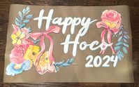 Happy Hoco, homecoming banner for brunch, pre party and pictures before the dance, with watercolor style florals and pink bows.