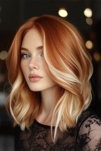 Red hair with blonde highlights is a bold and vibrant look that combines fiery red tones with sun-kissed blonde streaks.