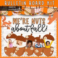 THIS IS A DIGITAL DOWNLOAD  We're Nuts About Fall Bulletin Board Kit **Get ready to fall in love with our "Were Nuts About Fall" Bulletin Board Kit!** This adorable and engaging fall-themed digital download is the perfect way to bring the cozy, playful spirit of autumn into your classroom. Featuring charming squirrels, acorns, and vibrant fall colors, this kit is designed to capture students' attention and create a warm, welcoming environment.Whats Included:- **Playful Squirrel and Acorn Designs**: Cute, high-quality graphics that will make your bulletin board stand out. - **Interactive Acorn Cutouts**: Personalize with students' photos or names to create an interactive and fun display. - **Festive Fall Banner**: Adds a cheerful touch to your classroom decor with its rich autumn hues and p