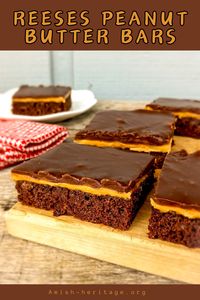 An Amish recipe for chocolate sheet cake topped with a thin layer of peanut butter and chocolate frosting. A peanut butter and chocolate lover's dream! Amish peanut butter bars, Amish chocolate peanut butter bars