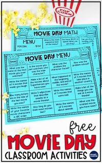 Classroom movie day ideas for first, second, and third grade kids that are both fun and educational. Your students will love the FREE movie day math and reading menus in this post as they use the movie they are watching to review important skills. The movie related activities are ideal for 1st, 2nd, and 3rd grade teachers to keep students engaged and still learning after the movie!