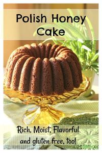 Polish Honey Cake: this deep golden honey of a cake has a wonderful texture and moist tender crumb; keeps well for days. Can also be served for breakfast toasted with some butter on top! Can be made with gluten flour or gluten free flour. #desserts #brunch